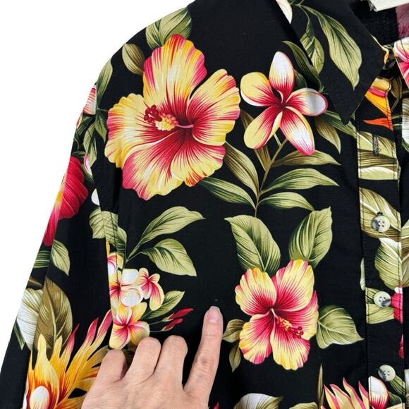 Go Barefoot Hawaiian Shirt Made In USA Black Floral Print Single Stitch Size 3XL - Picture 3 of 15